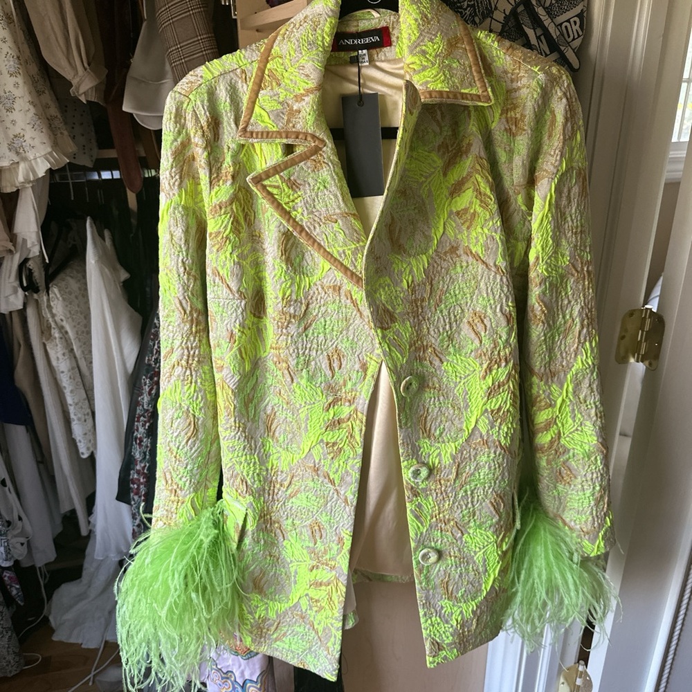 Andreeva mint Jacquline feather trimmed jacket